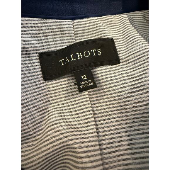 Talbots Piped Linen Blazer Navy Blue 12 - Picture 7 of 8